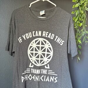 EPCOT Gray Graphic Tee Thank the Phoenicians Spaceship Earth Ride